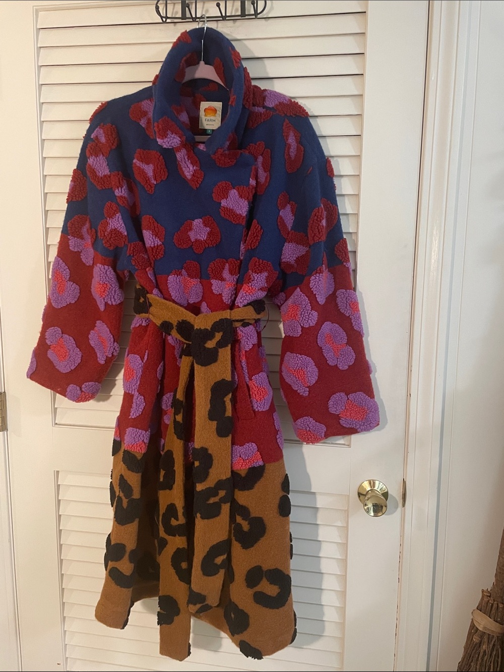 FARM Rio Mixed Leopards Multicolor Fleece With Belt Coat Size S